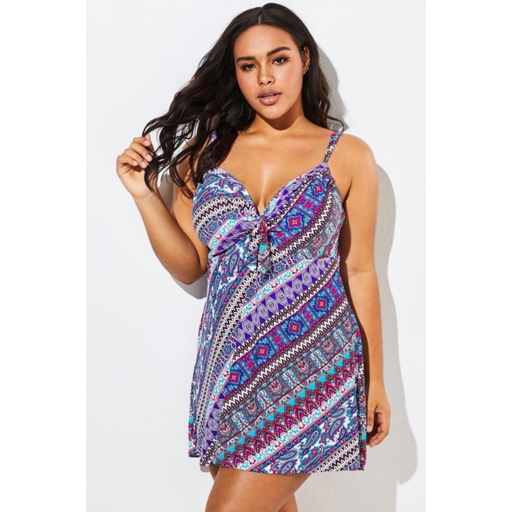 NEW Swimsuits for All Geometric Printed One Piece Swimsuit Tummy Control